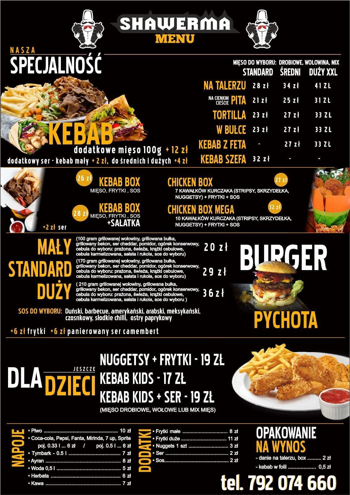 Menu Kebab Shawerma Wolanów — kebaby, dania, napoje i ceny